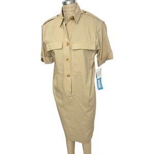 NEW Leslie Fay Collections Shirt Dress Womens Size 8 Beige Vintage 80s NOS